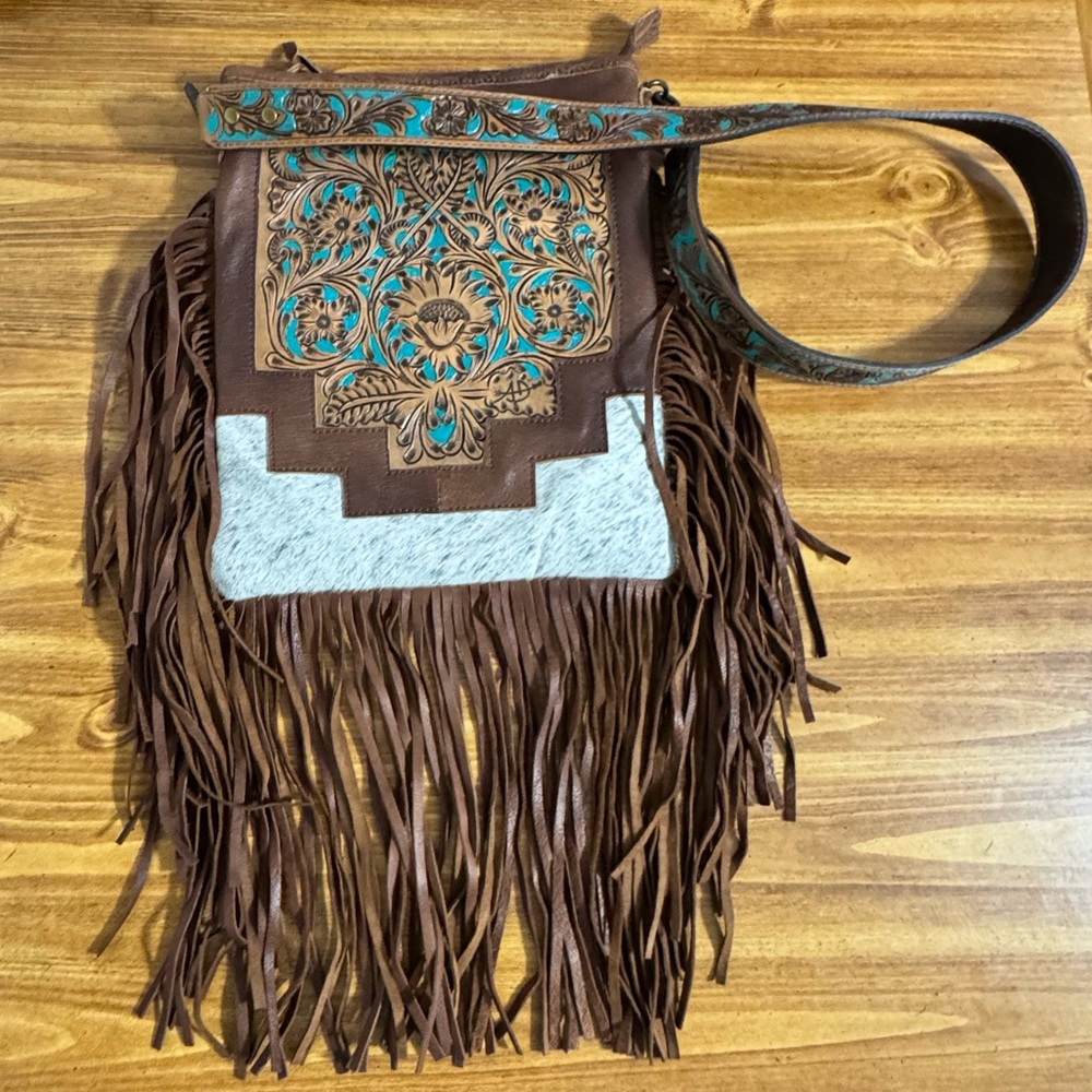 American Darling Brown and Turquoise Fringe Bag